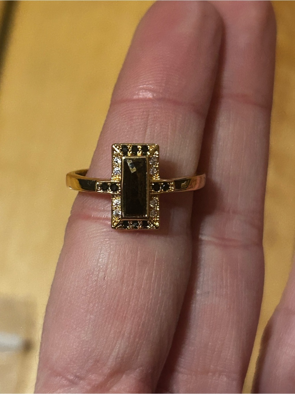 Gold-Tone Rectangular Smoky Stone Ring - Women Jewelry size 9